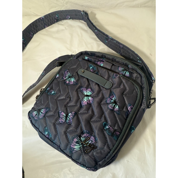 Lug Crossbody Bag in Blue with Butterfly Design - Picture 2 of 12
